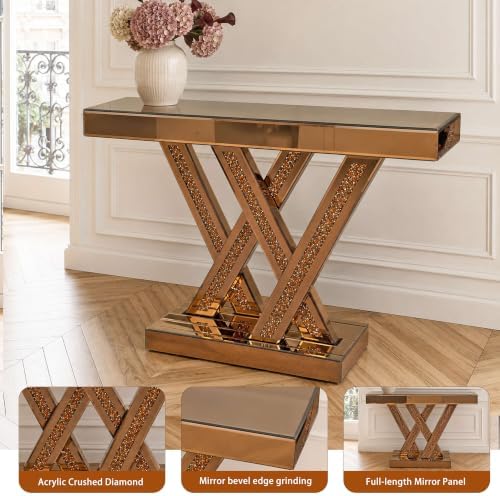 Mirrored Console Table & Round Wall Mirror Set, 35.43" Brown - Image 4