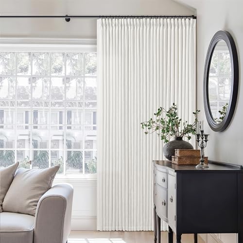 TWODRAPES Beige White Pinch Pleated Linen Curtains 112 Inches Long 2 Panels by TWODRAPES