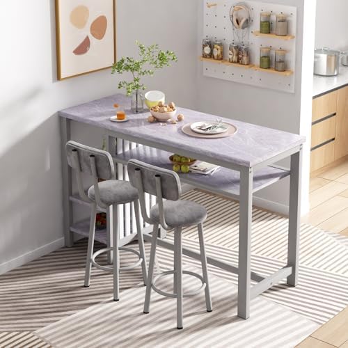 AWQM 3-Piece Bar Table and Chairs Set, Modern Gray Table - Image 3