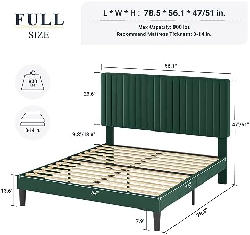 Allewie Full Bed Frame, Velvet Upholstered Platform Bed - Image 2