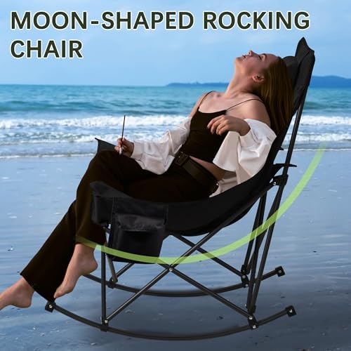 Unisakey Oversize Foldable Rocking Camping Chair300lbs Capacity, Deep Gray - Image 6