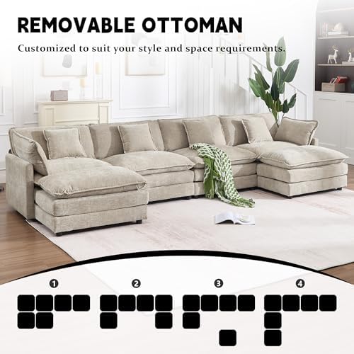 GNIXUU 146.5" Camel Modular Cloud Sectional Couches - Image 5