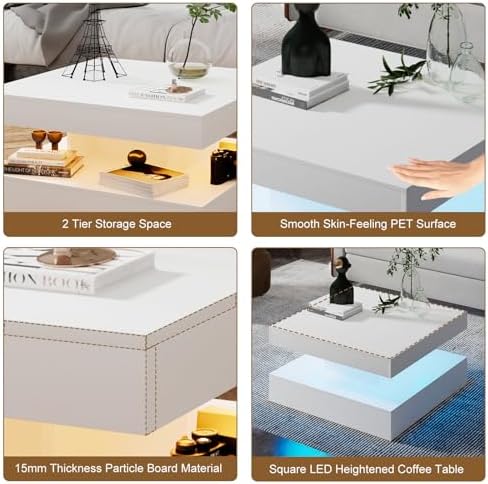 HedoAjim White LED Coffee Table - Image 3
