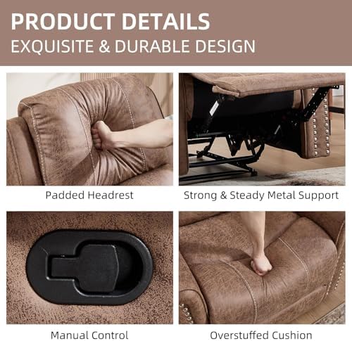 EBELLO 3-Piece Manual Recliner Sofa Set, Faux Leather 2 Overstuffed Single - Image 3
