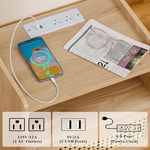 Lerliuo Rattan Nightstand with Charging Station, Boho Night Stand - Image 6