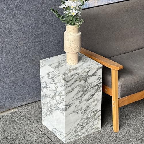 White Marble Side Table, Square End Table, 12 Inch Stone Table by FutureStone
