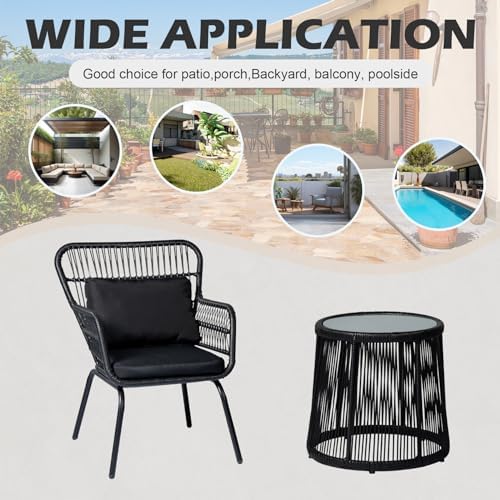 3 Piece Outdoor Wicker Furniture Bistro Set, Rattan Chairs Conversation Sets - Image 6