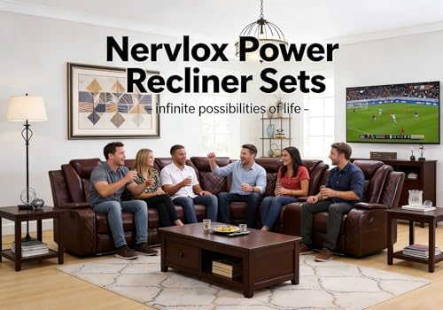 Leather Power Recliner Sectional Sofa, LED Reclining Couch Set - Image 3