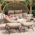 NICESOUL Double Egg Chair with Footstools & Cushions, Oversized Wicker Boho by NICESOUL