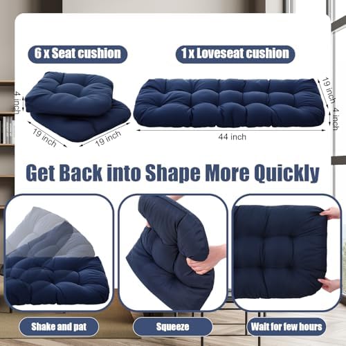Youyole 7 Pcs Wicker Chair Cushions Set, 44 x 19'' Outdoor Waterproof Loveseat - Image 3