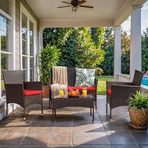 Homall 4 Pieces Patio Rattan Chair Wicker, Outdoor Indoor Use Backyard Porch - Image 4