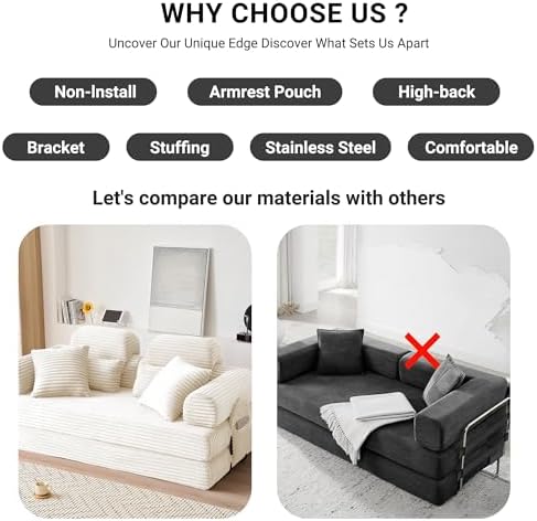 78.8" Futon Sofa Bed with High Back, Boneless Couches - Image 4