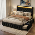 Full Size Bed Frame, 4 Storage Drawers, Charging Station by Zelurelle