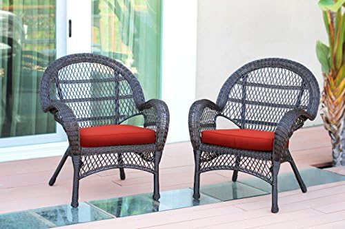 Jeco Wicker Chair with Red Cushion, Espresso/W00208- by Jeco