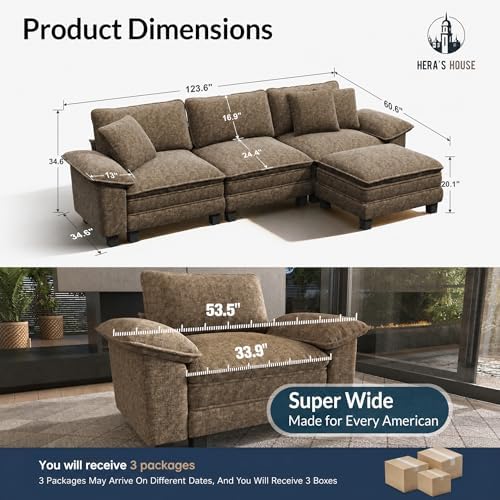 HERA'S HOUSE 124" Oversized Modular Sectional L Shaped Sofa, Chenille Taupe - Image 2