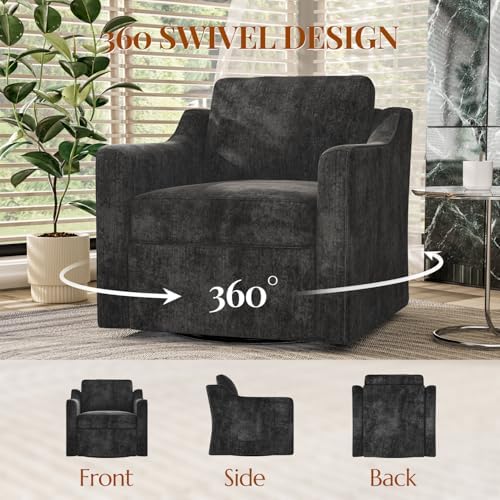 360°Swivel Accent Chair with Lumbar Support, Swivel Armchair with Deep Seat - Image 3