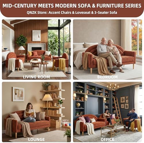 63" Small Loveseat Sofa for Small Spaces, Office Couch, Ocher Orange - Image 6