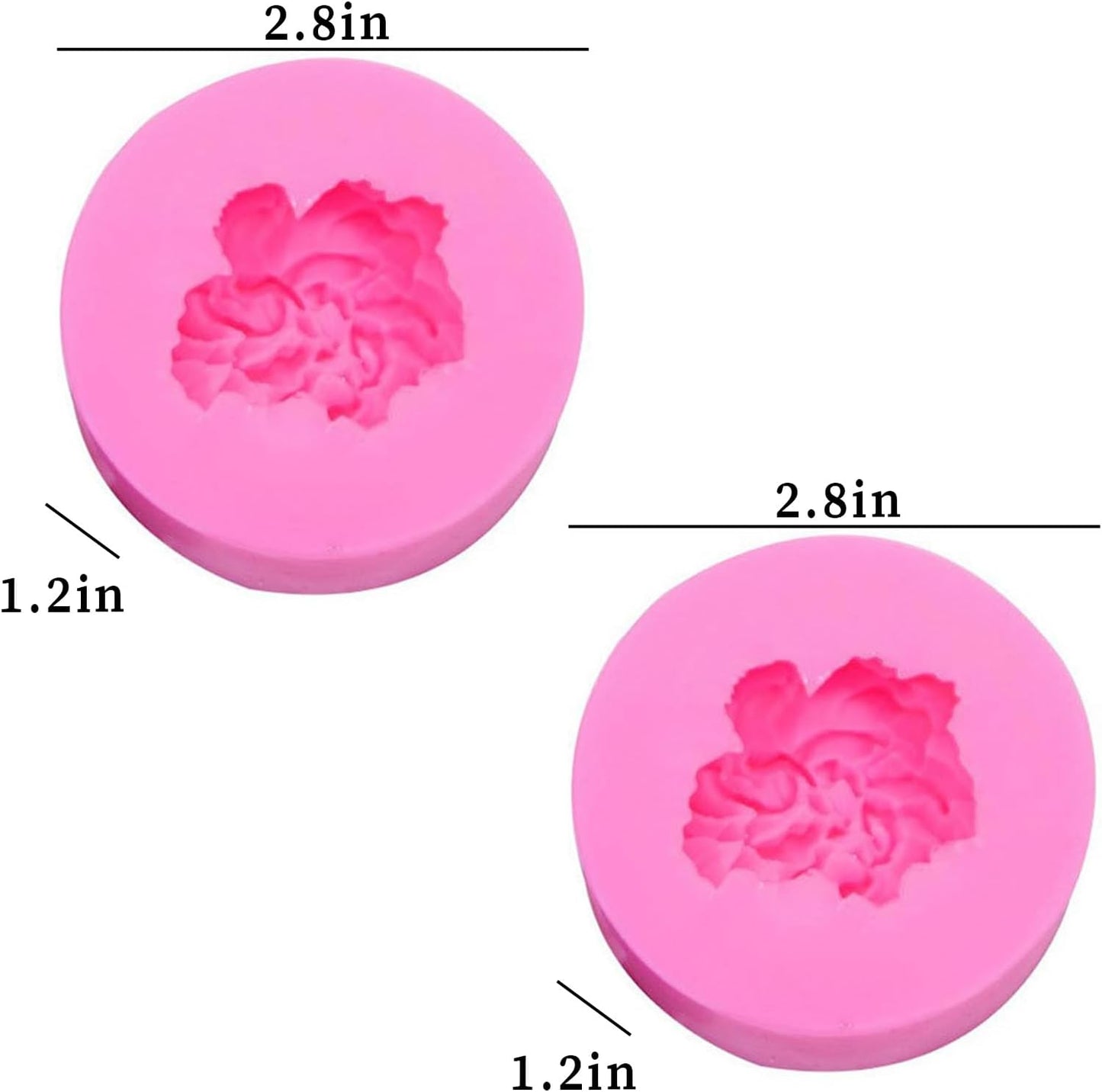 Wehous 2PCS Carnation Flower Candle Molds, 3D Flower Fondant Chocolate Cake Cupcake Topper Decoration Mold, Cute Floral Epoxy Resin Candle Soap Wax Concrete Polymer Clay Casting Craft Mould
