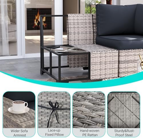 Outdoor Patio Furniture Set PE Wicker Rattan Outdoor Sectional Sofa - Image 4