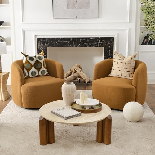 KINWELL 34" W Boucle Swivel Barrel Chairs - Image 5