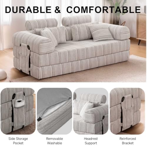 79" Convertible Sofa Bed, High Backrest Boneless Couch - Image 6