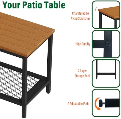Outdoor Side Table with Storage 2-Tier Patio End Tables Wood - Image 6