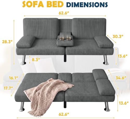 Furmax Corduroy Futon Sofa Bed, Adjustable Futon Couch - Image 3