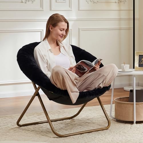 DUMOS Comfy Saucer Chairs Cozy Faux Fur Soft Lounge Cute Folding Bedroom Living - Image 2