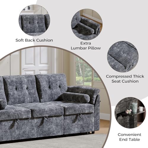 63'' Sleeper Sofa Bed with Side Table & Adjustable Backrest - Image 3
