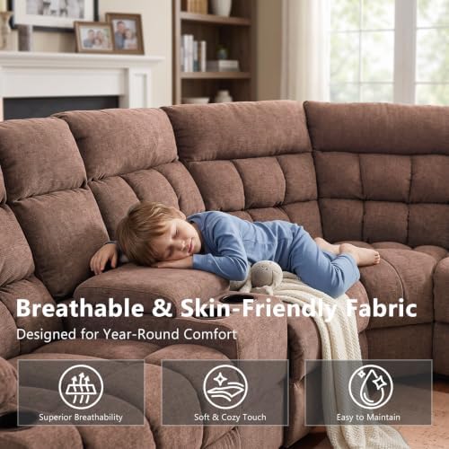 Reclining Sectional Sofa, L Shaped Recliner Couch, 6 Seater - Image 6