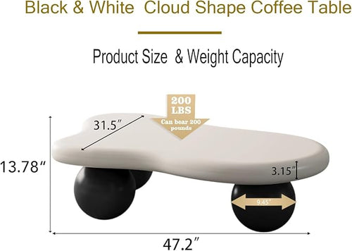 47" Cloud Coffee Table for Living Room Irregular Coffee Table Modern Low Coffee - Image 2