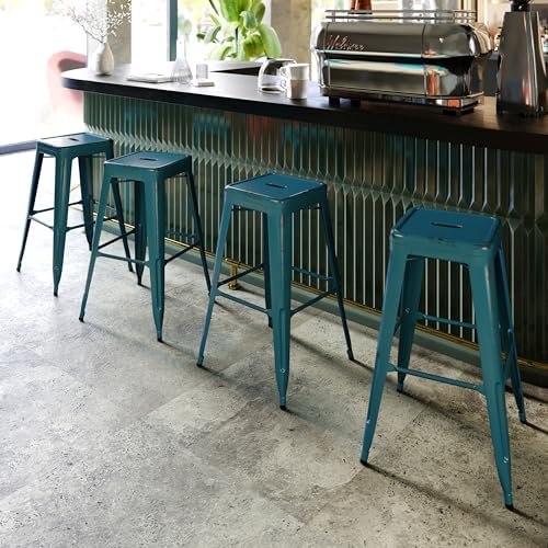 Flash Furniture Kai Commercial Grade 4 Pack 30" High Backless Distressed Kelly - Image 2