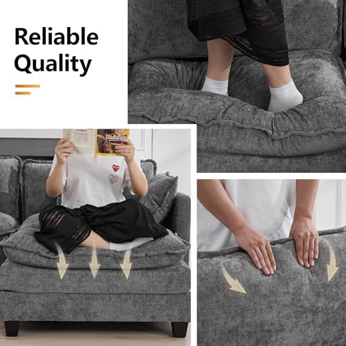 111'' Sectional Cloud Deep Seat Couch, Modern Comfy Chenille L Shaped Sectional - Image 5