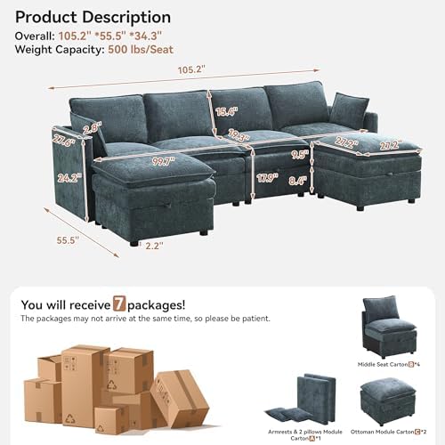 105" Cloud Modular 4 Seater Sofa - Image 2