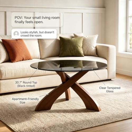 Honyee Glass Coffee Table, 30.7” Round Coffee Table - Image 5