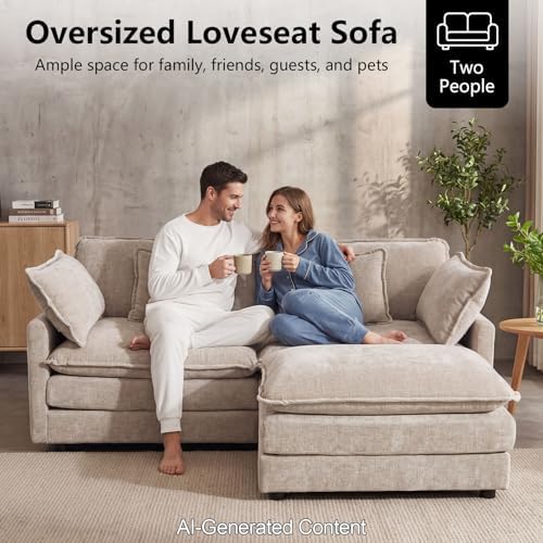 GNIXUU 76.7" Camel Small L Shaped Cloud Couch Loveseat Sofa - Image 3