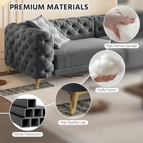 97.7'' Chesterfield Sleeper Sofa King Size, Dark Gray Velvet Pull out Couch - Image 6