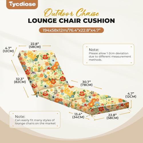 Outdoor Chaise Lounge Chair Cushion, Waterproof Non-Slip Patio Chaise Lounge - Image 3