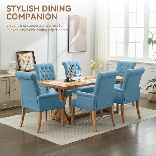 Dining Chair with Arms, Upholstered High Back Dining Room Chairs - Image 7