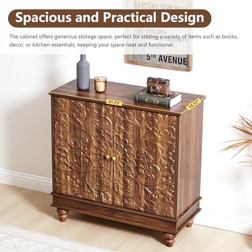 31" Accent Storage Cabinet, Floral Embossed 2 Door Sideboard - Image 4