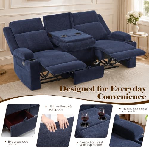 GUEAPY Reclining Sofa for Living Room, Flip-Down Center Backrest, 4 Cup Holders - Image 6