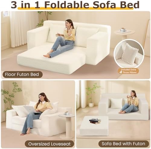 cidludto Convertible Sofa Bed, 3 in 1 Loveseat Folding Couch Bed Foldable - Image 3