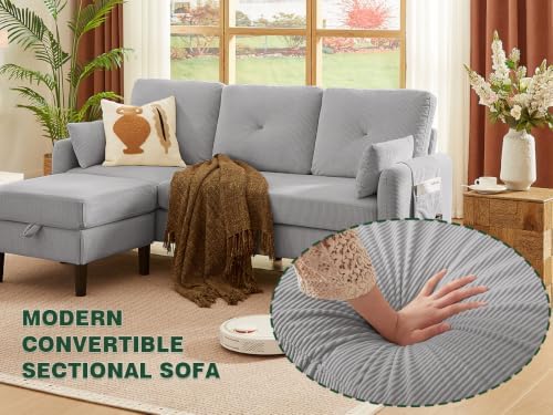 Modern Sectional Sofa with Storage Ottoman, L-Shaped 3-Seat Couch with 2 - Image 5