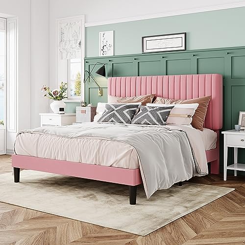 Allewie Queen Bed Frame, Velvet Upholstered Platform Bed - Image 3