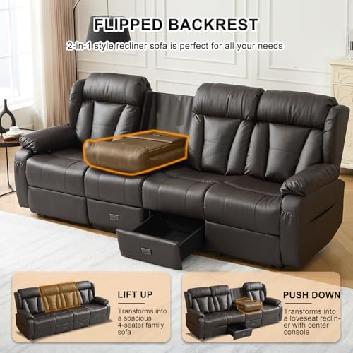 97.6" Reclining Sofa 4 Seater Recliner Couch - Image 5