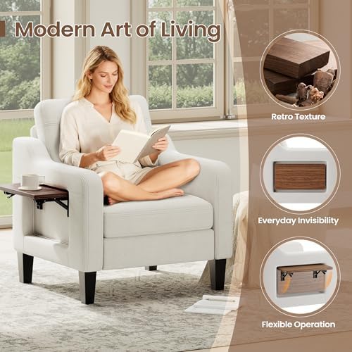 Upholstered Accent Chair with Foldable Side Table - Image 3