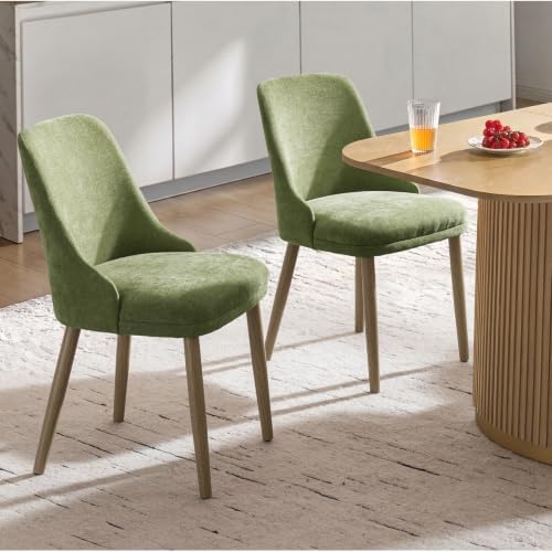 HULALA HOME Dining Chairs Set of 2, Moss Fabric Upholstered Dining Room Chairs - Image 3