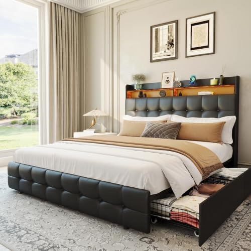 Garvee Full Bed Frame with 2 Storage Drawers & LED Light by Garvee