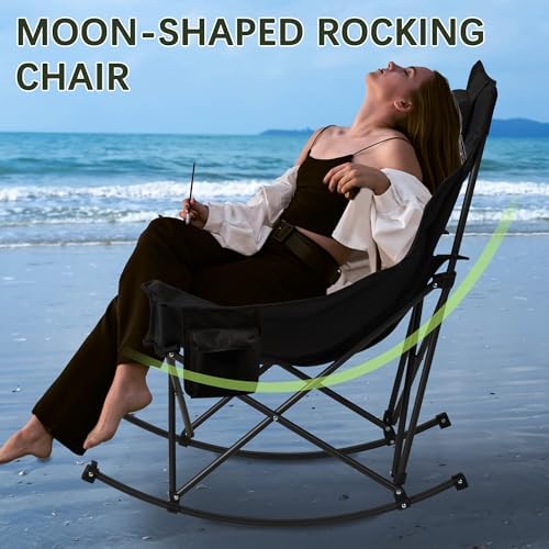 Unisakey Oversize Foldable Rocking Camping Chair300lbs Capacity, Light Gray - Image 6