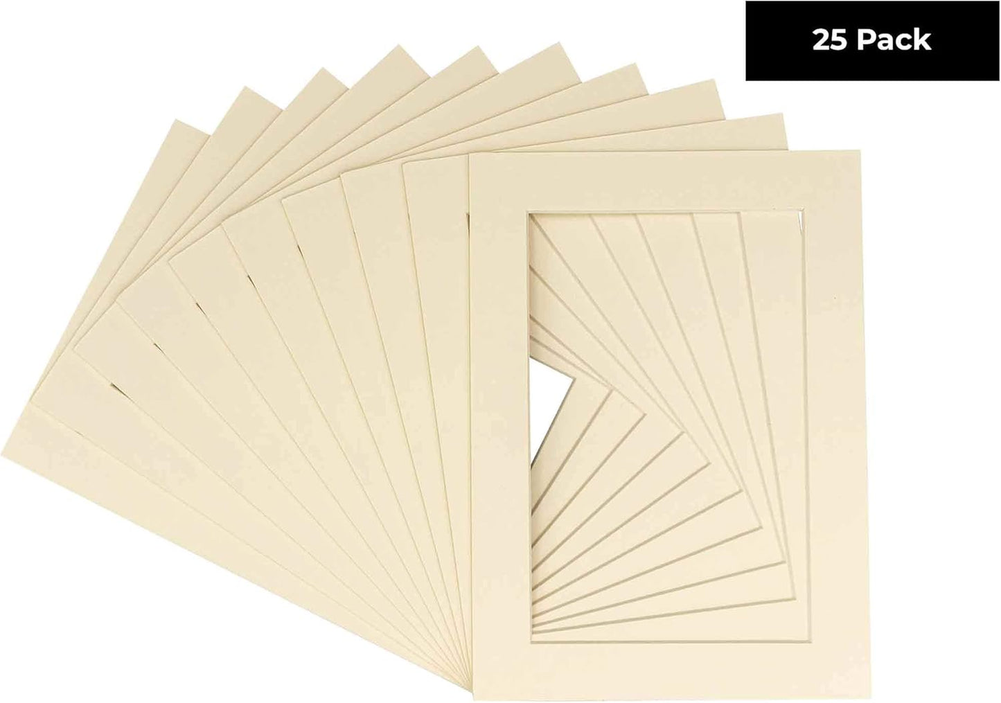 Pack of 25 Acid Free 8.5x11 Mats Bevel Cut for 7x9 Photos - Textured Cream Precut Matboards With Backing Boards and Clear Photo Mat Bags For Pictures, Photos, Framing - 4-ply Thickness